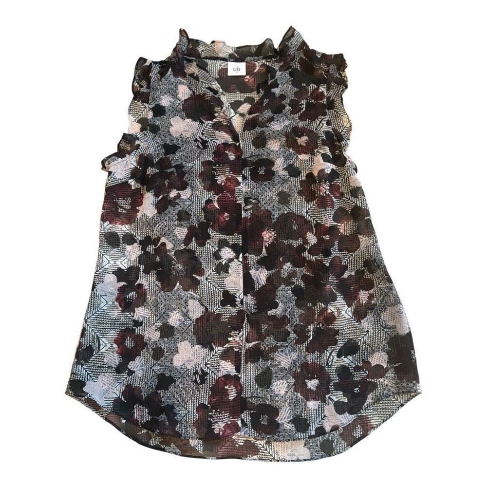 Cabi, Weaver blouse leather cap sleeve floral print, no Cami, Size Small Style 3